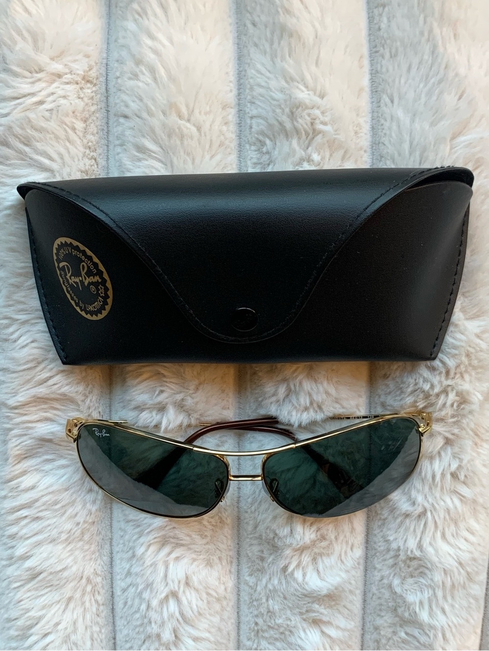 Ray-Ban RB3267 Aviator Sunglasses in Gold and Green (64-13)